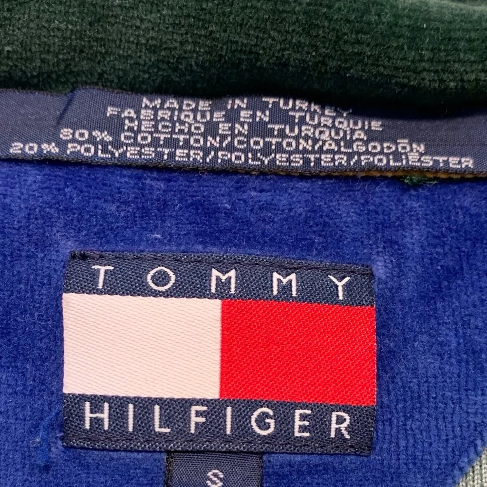 Tommy Hilfiger Throwback 90's Crest Capsule Embroidered Velour Neck Zip Sweater